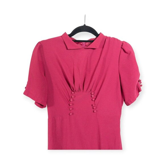 Lindy Bop Burgundy Midi Dress SZ M Pin Up 50s Fashion Retro Rockabilly Tea Dress - Picture 3 of 10